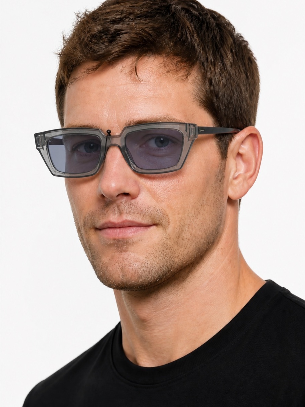 Designer Men's Sunglasses - Transparent Gray Frame with Gray Lenses